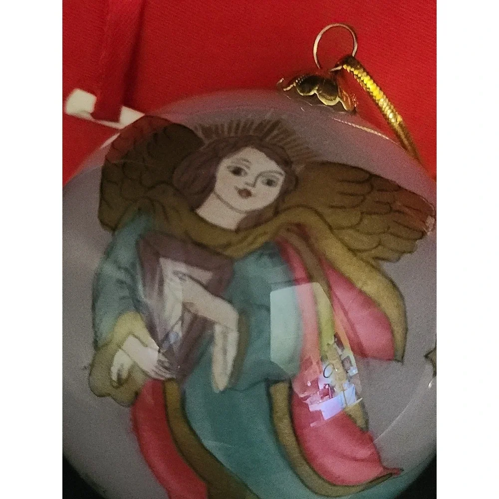 2 Vtg 1998 Pier 1 Li Bien Mouth Blown Glass Christmas Angel Ornaments W/Box